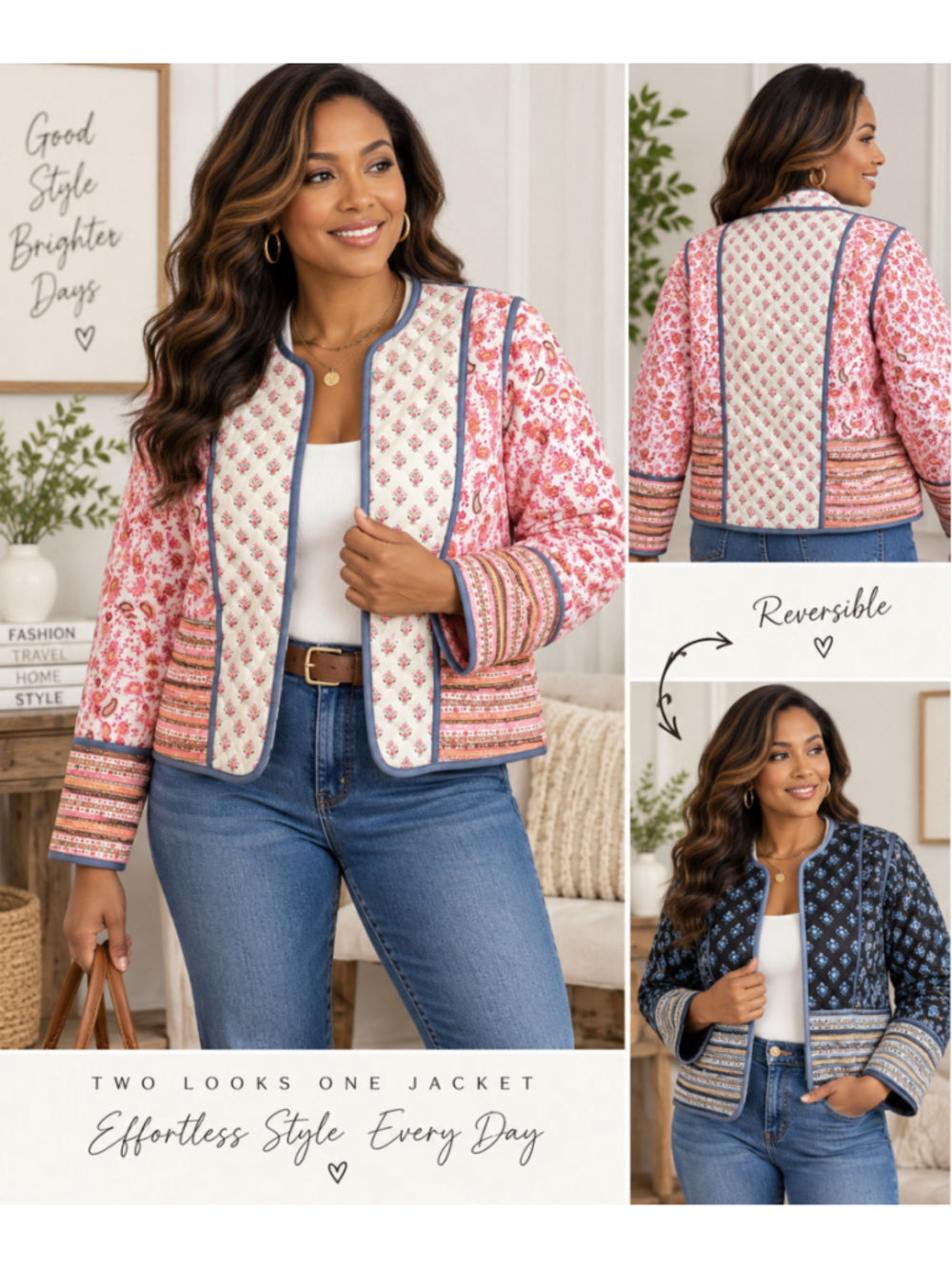 Reversible Quilted Floral Paisley Jacket Pink Blue Cottagecore Boho Coat